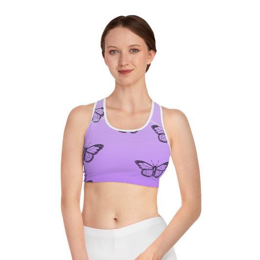 Dee Dee's Purple Butterfly Sports Bra - Elegant Activewear for Yoga & Fitness