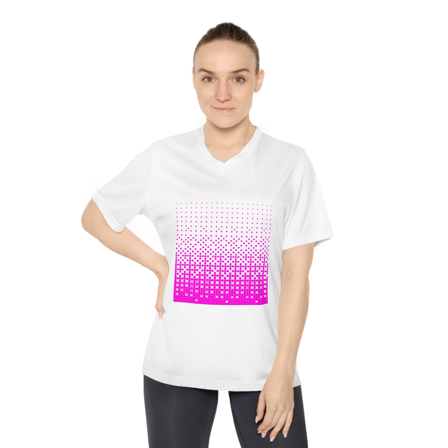 Women's Performance V-Neck T-Shirt - Vibrant Pink Gradient Design for Active Lifestyle