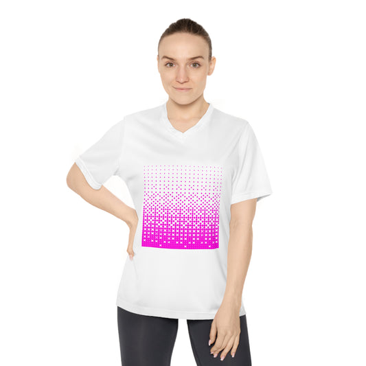 Women's Performance V-Neck T-Shirt - Vibrant Pink Gradient Design for Active Lifestyle