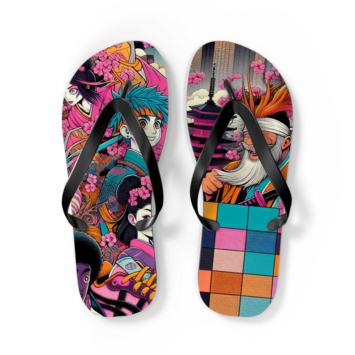 Colorful Artistic Flip Flops, Summer Beach Footwear, Cute Vacation Sandals, Trendy Beachwear, Gift for Her