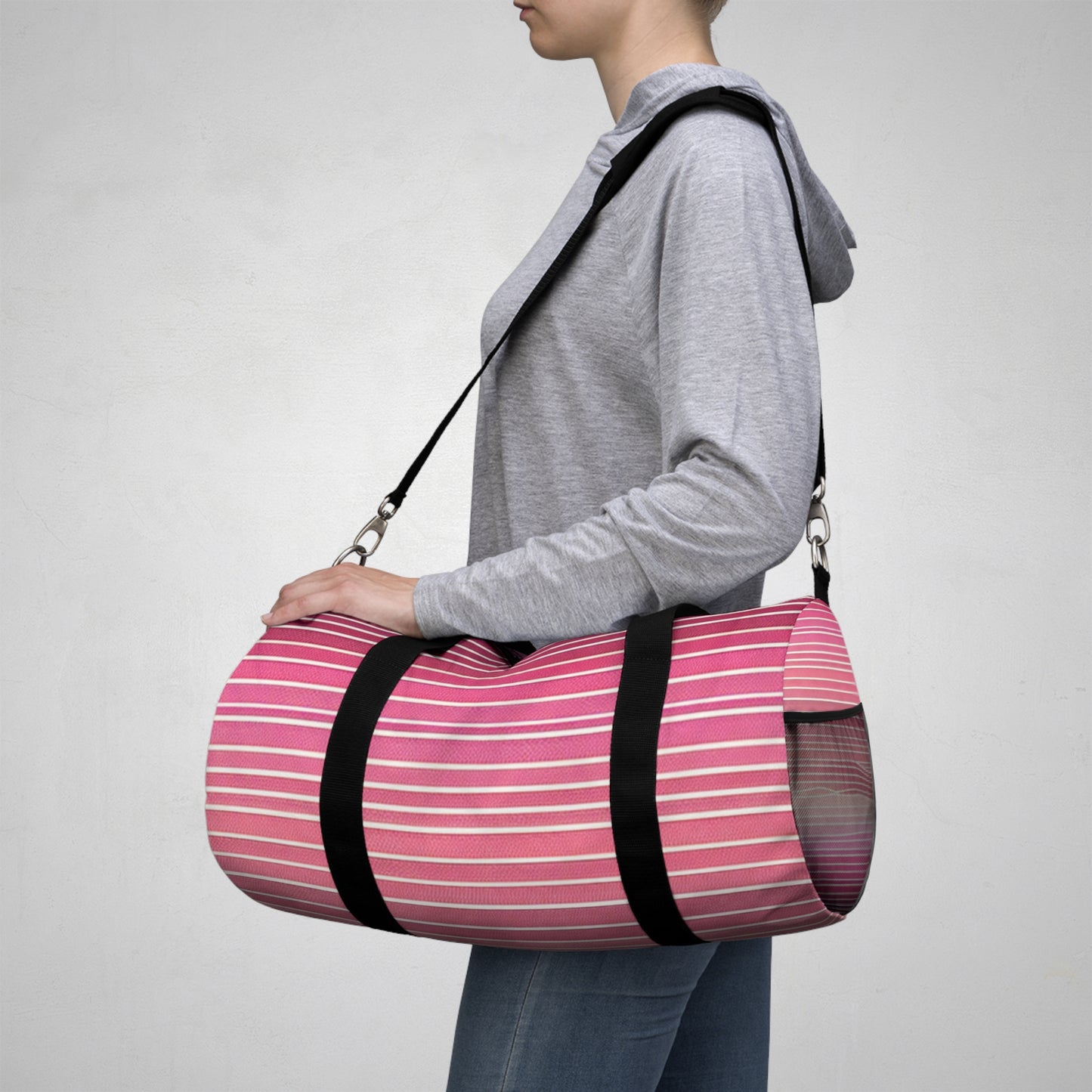 Vibrant Pink Striped Duffel Bag - Stylish Gym & Travel Companion