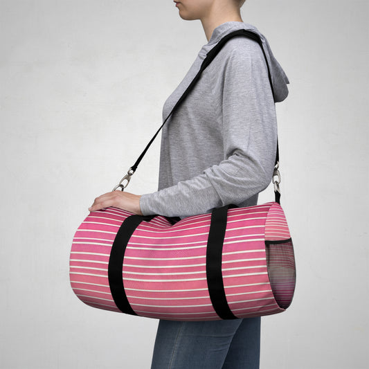 Vibrant Pink Striped Duffel Bag - Stylish Gym & Travel Companion