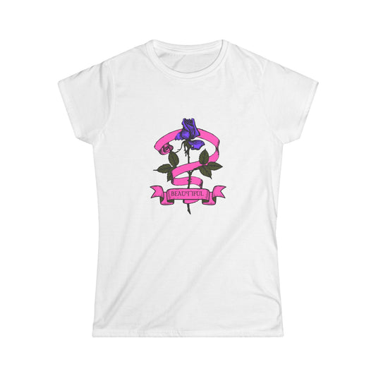 Women's Tee - Purple Rose with Pink Ribbon Design