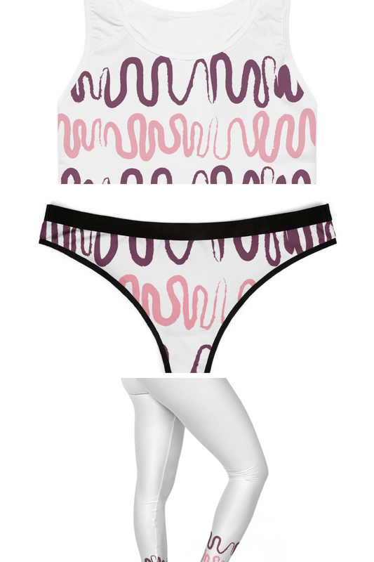 Abstract Waves Sports bra, Thong and Leggings Bundle