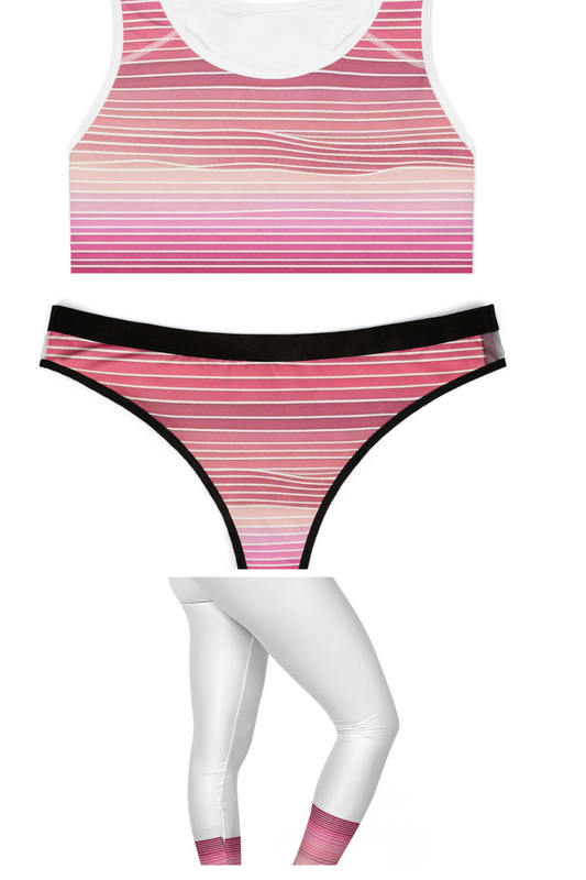Pink Stripes Sports bra, Thong and Leggings Bundle