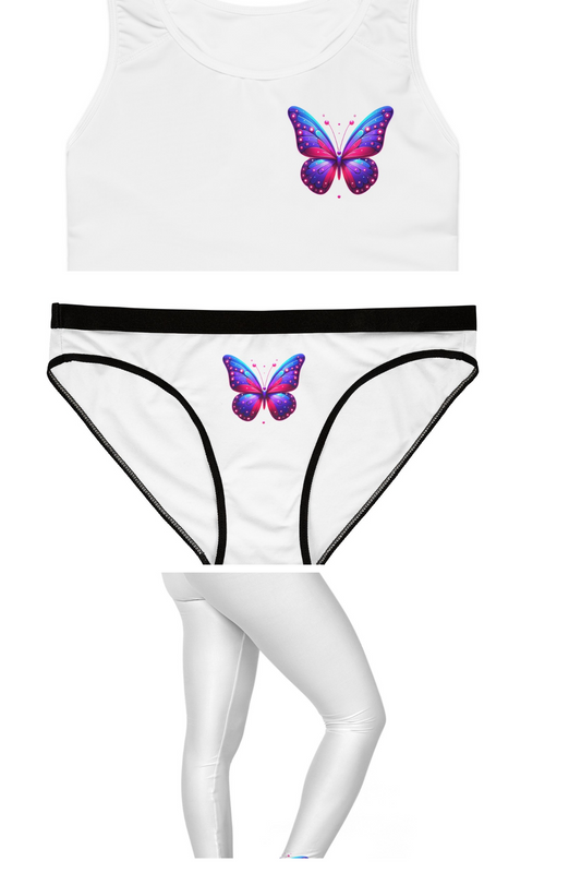 Colorful Butterfly Sports bra,Underwear and Leggings Bundle