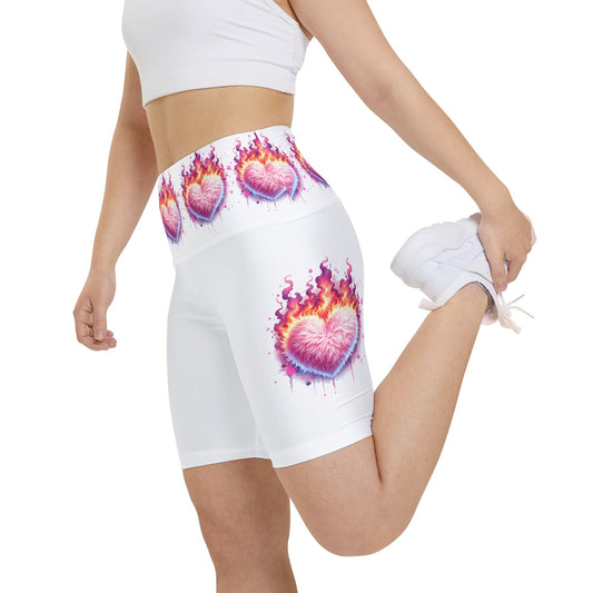 Flaming Heart Women's Workout Shorts - Bright Leggings for Fitness Enthusiasts