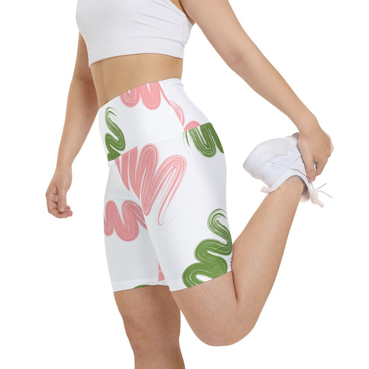 Pink and green squiggly Trendy Women's Workout Shorts