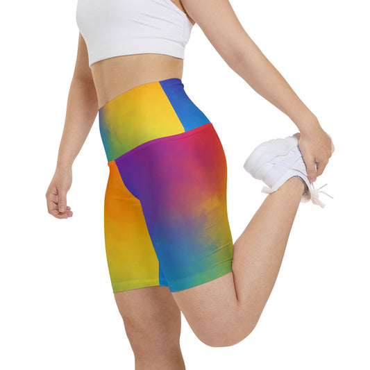Colorful Women's Workout Shorts - Vibrant Tie-Dye Activewear